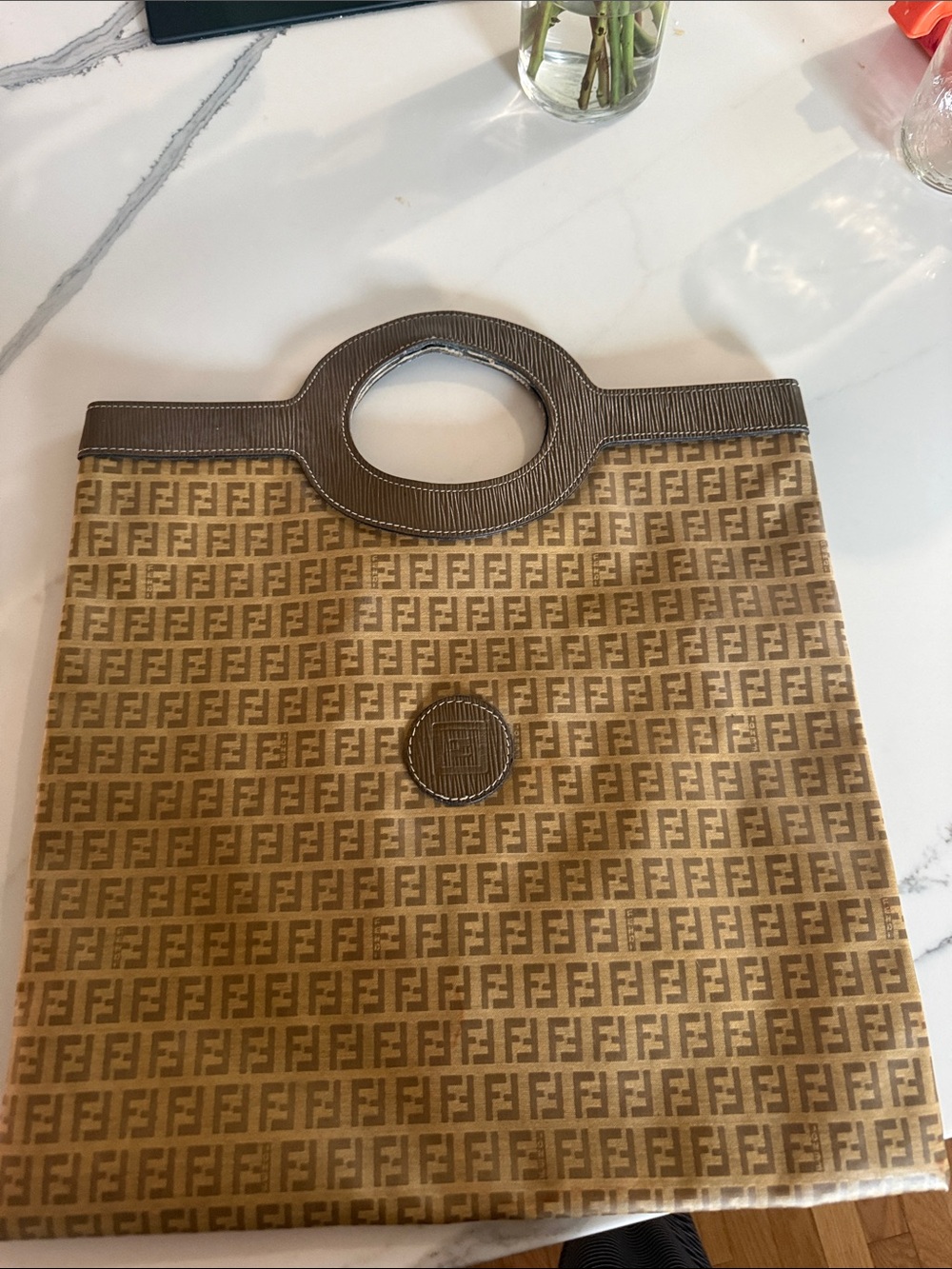 Fendi Brown Monogram Clutch with Oval Handle